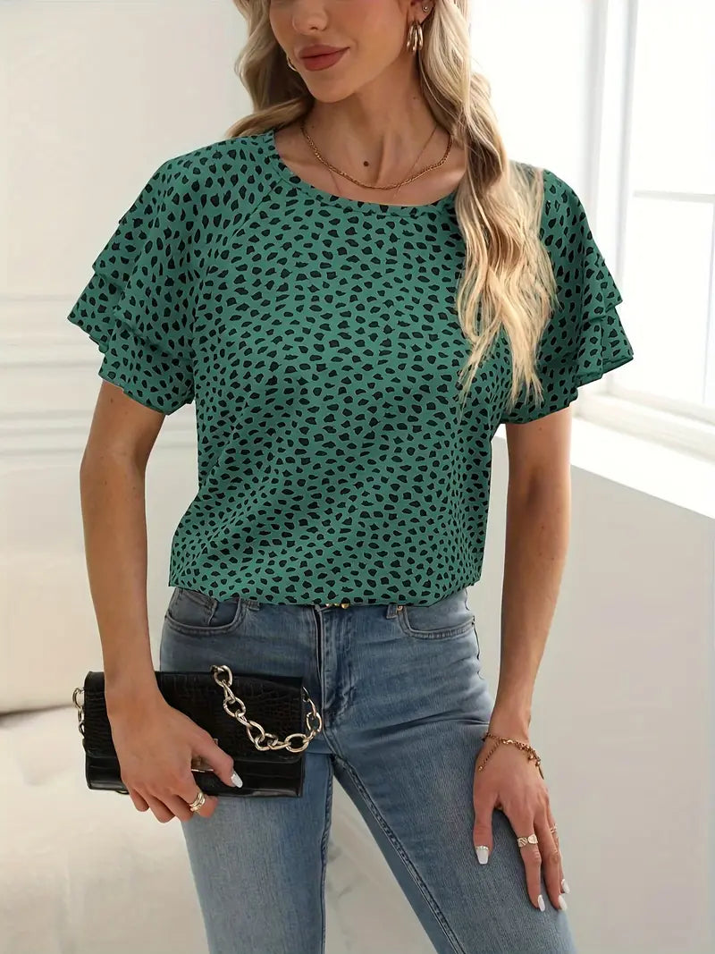 Variant image for Dames Blouse Gegolfde Afwerking Cirkelvormige Halslijn Hoogwaardige Stof-1