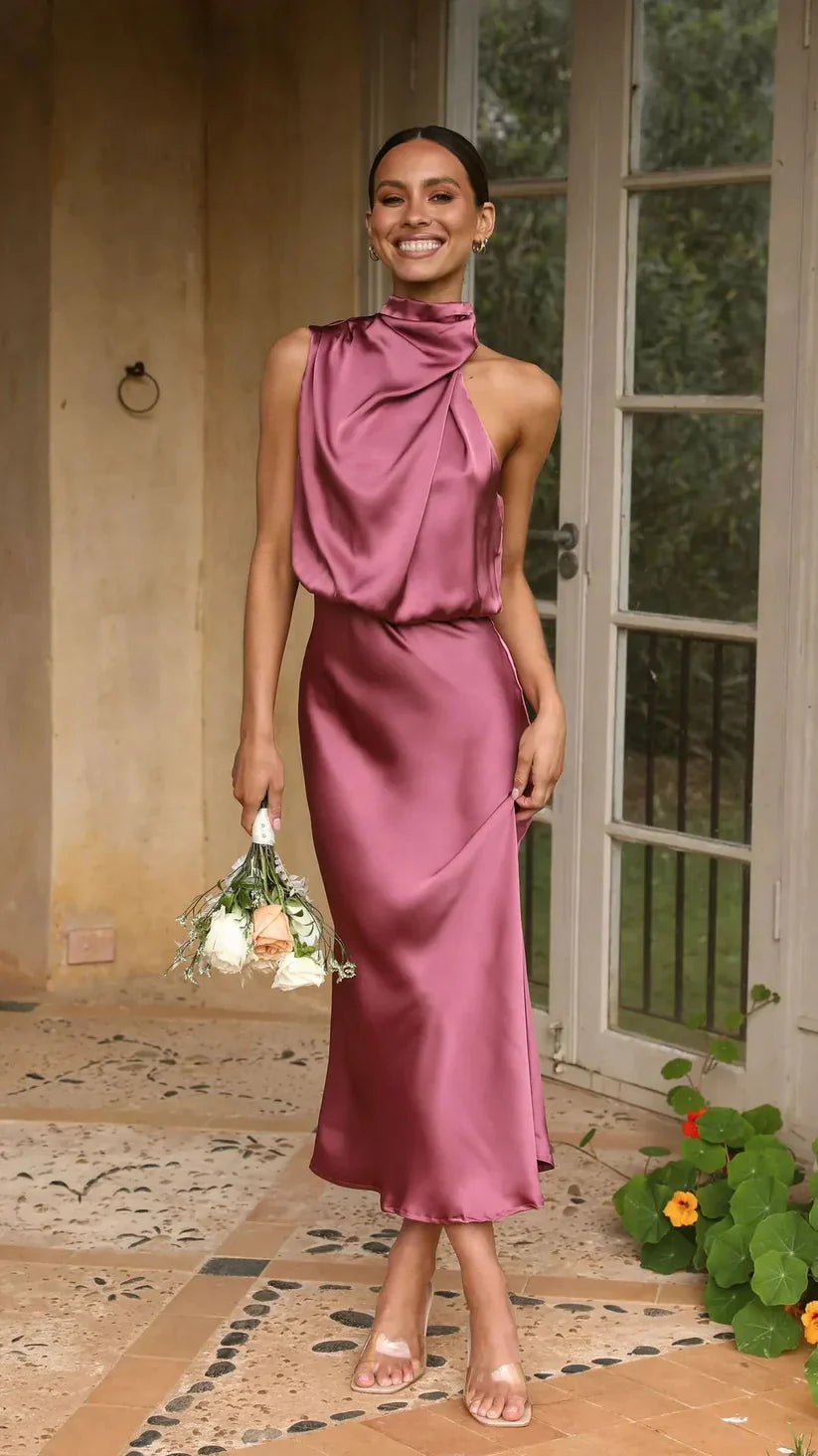 Variant image for Dames Jurk Asymmetrische Schouder Satijn Cocktailjurk-1