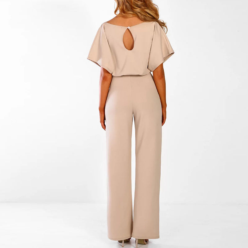 Dames Jumpsuit Met Wijde Pijpen En Lace-Up Taille Feestelijk Zwart Polyester-2