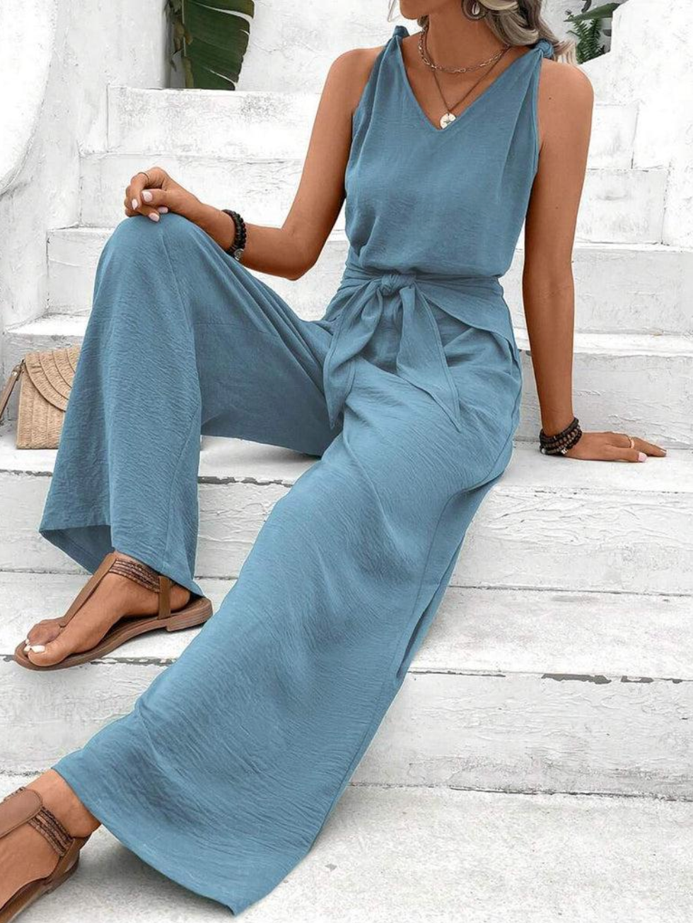 Dames Jumpsuit Mouwloos Vloeiend Lichtgewicht Stof-3