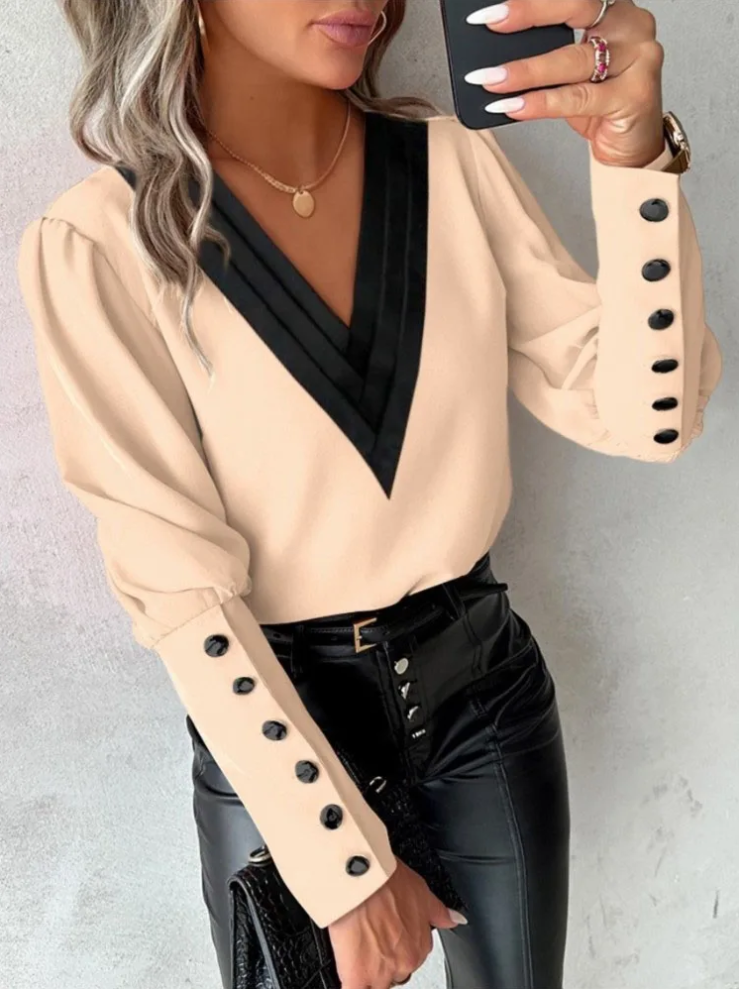 Variant image for Dames Blouse V-Hals Casual Hoogwaardige Stof-1