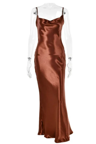 Variant image for Dames Maxi Jurk Rugvrij Satijn met Spaghetti-Riemen voor Bruiloft en Zomer-33