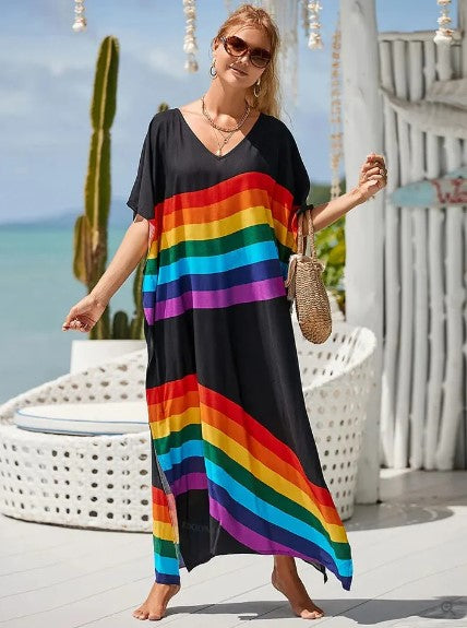 Variant image for Dames Lange Boho Jurk Grafische Regenboogprint Katoen-33
