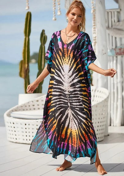Variant image for Dames Lange Boho Jurk Grafische Regenboogprint Katoen-17