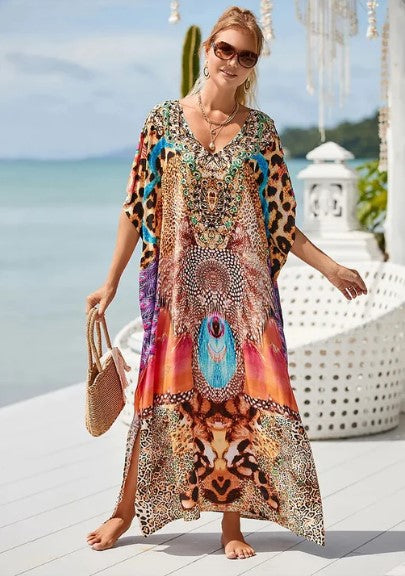Variant image for Dames Lange Boho Jurk Grafische Regenboogprint Katoen-1
