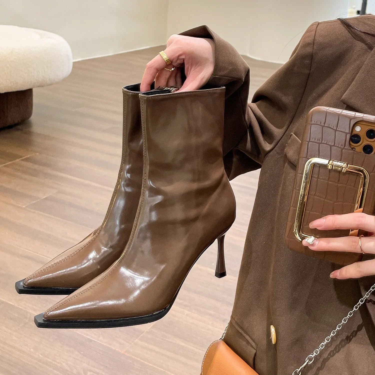 Dames Feestlaarzen Puntige Neus Elegante Stijl Synthetisch Leer 2