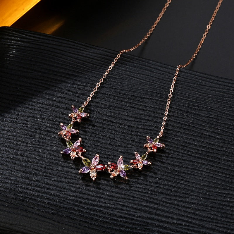 Glinsterende Zirkoon Bloemen Ketting