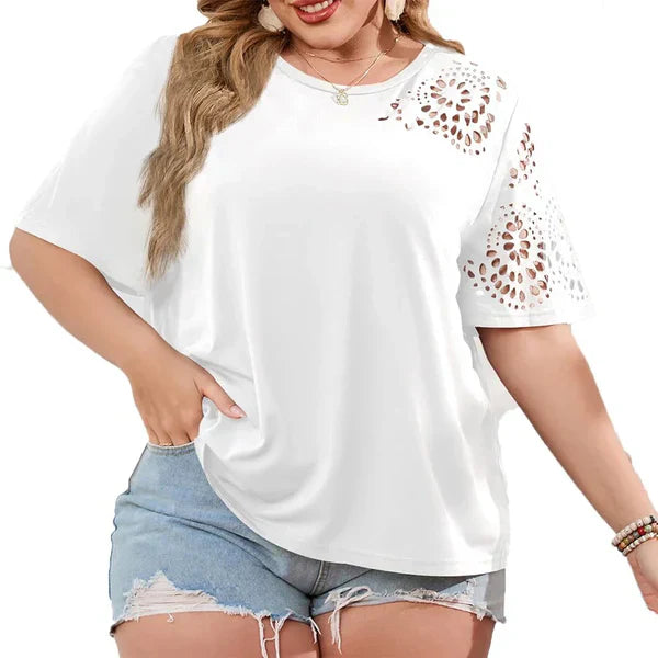 Variant image for Dames T-shirt Chiffon Halslijn Zachte Katoenmix Casual Elegantie-1