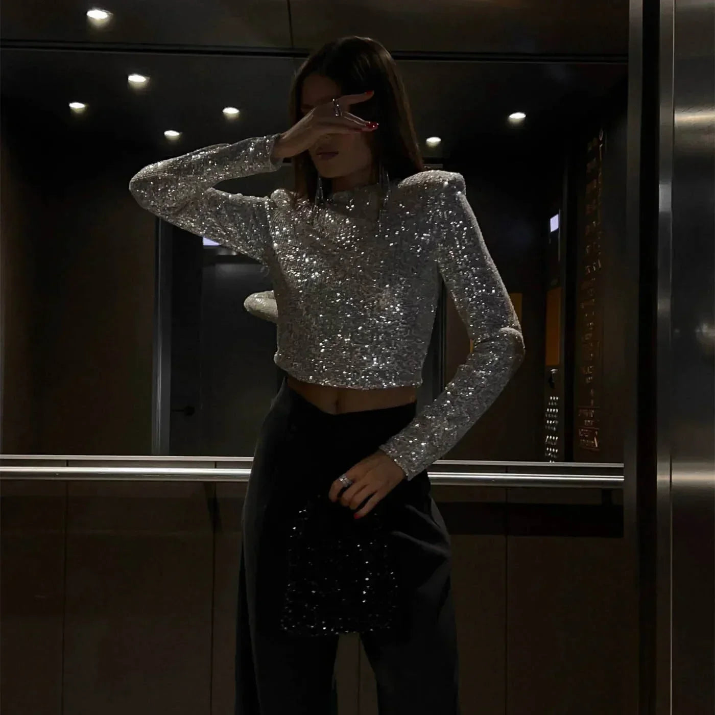 Dames Top Pailletten Ademend Polyester Voor Feestelijke Gelegenheden 4
