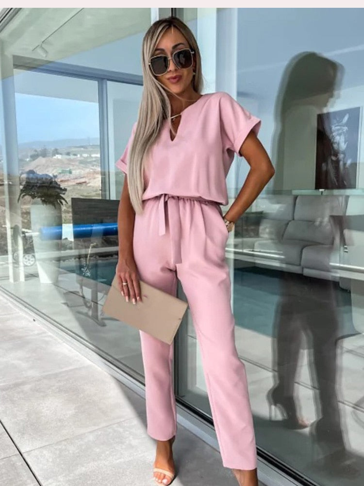 Dames Jumpsuit V-Hals Korte Mouwen Feestelijk Polyester-4