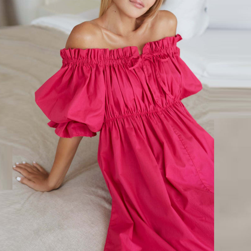 Dames Mini-Jurk Off-Shoulder Katoen met Korte Pofmouwen-3