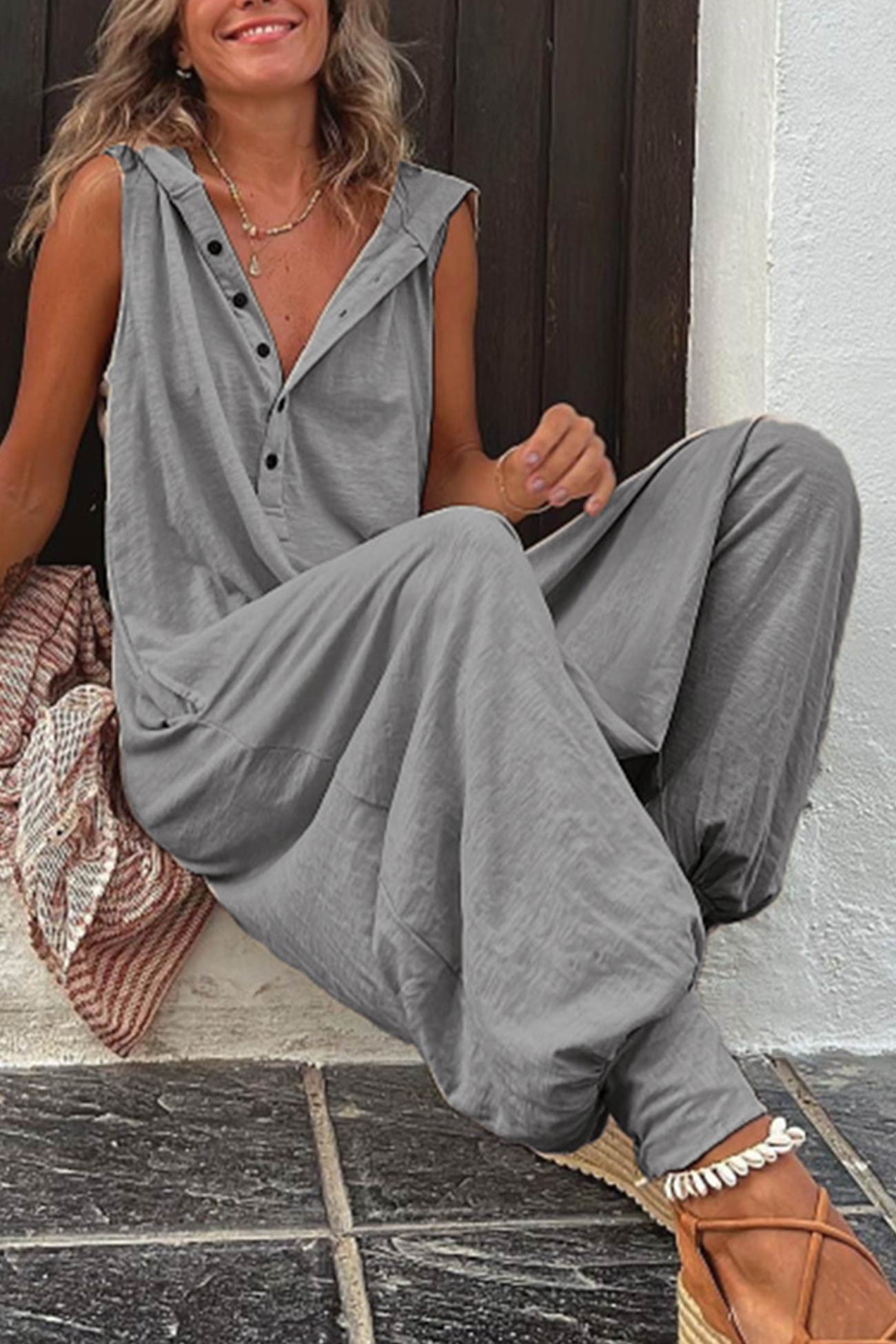 Dames Jumpsuit Casual Met Capuchon 100% Katoen-6