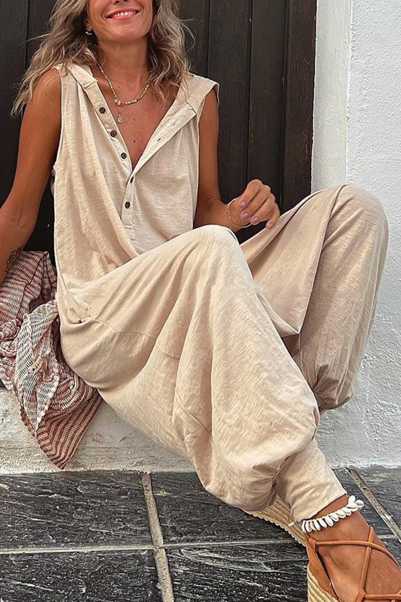 Dames Jumpsuit Casual Met Capuchon 100% Katoen-2