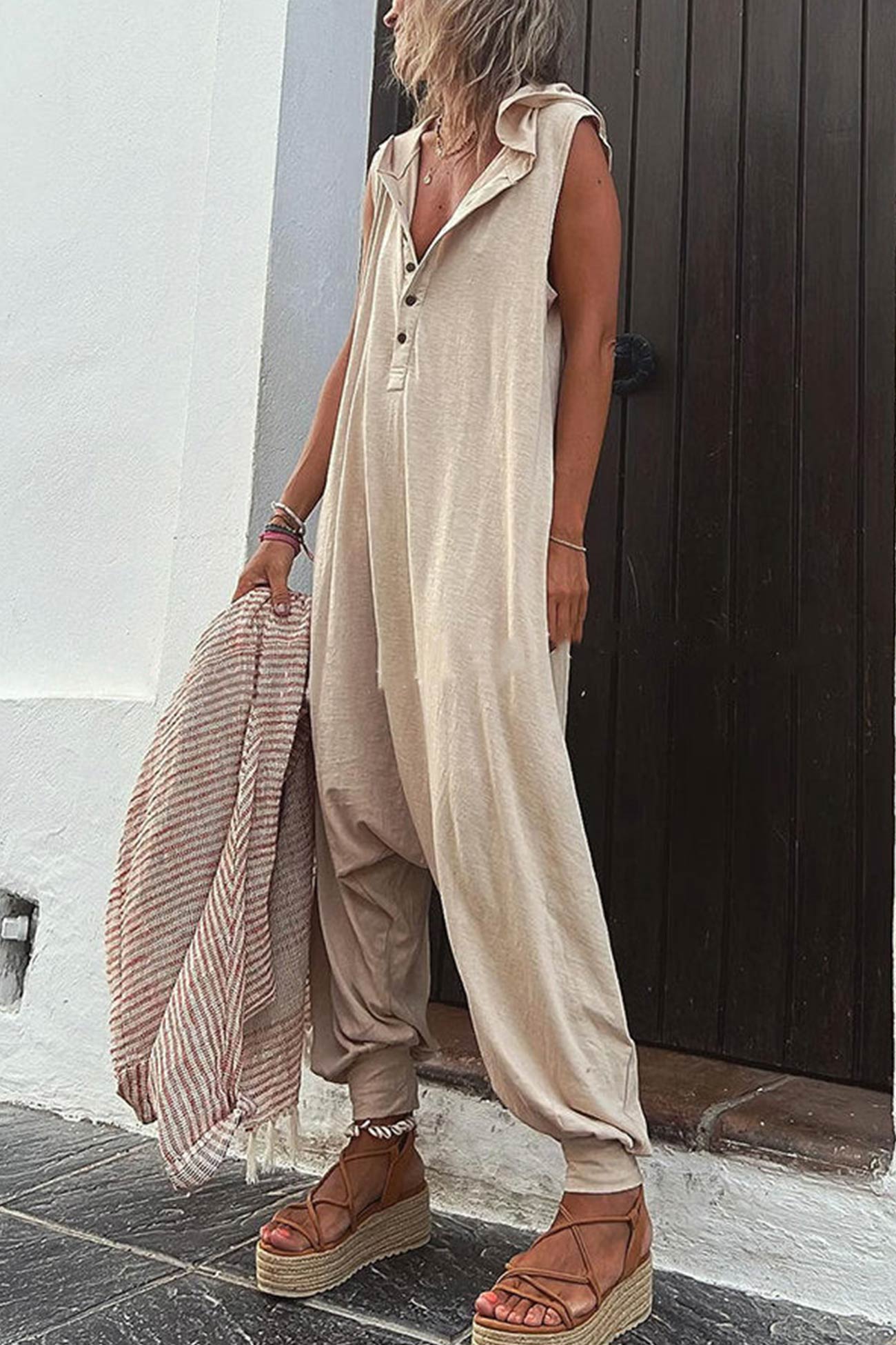 Dames Jumpsuit Casual Met Capuchon 100% Katoen-1