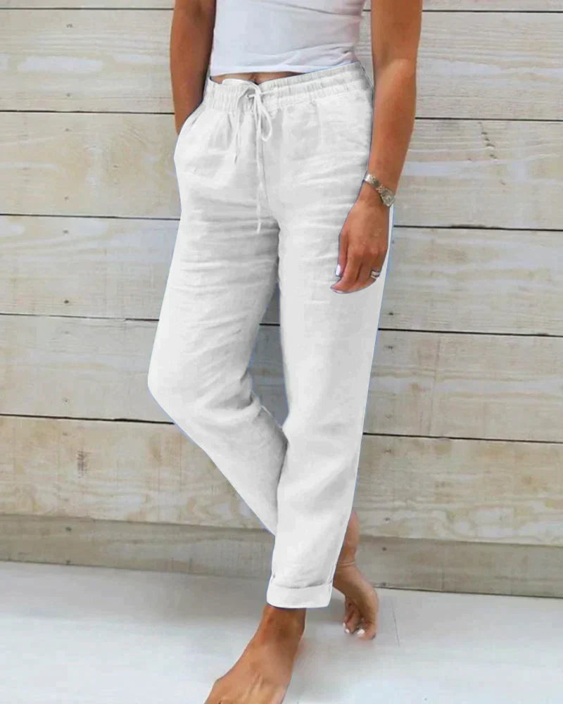 Variant image for Dames Broeken Witte Linnen Broek Ademend Casual Stijl-5
