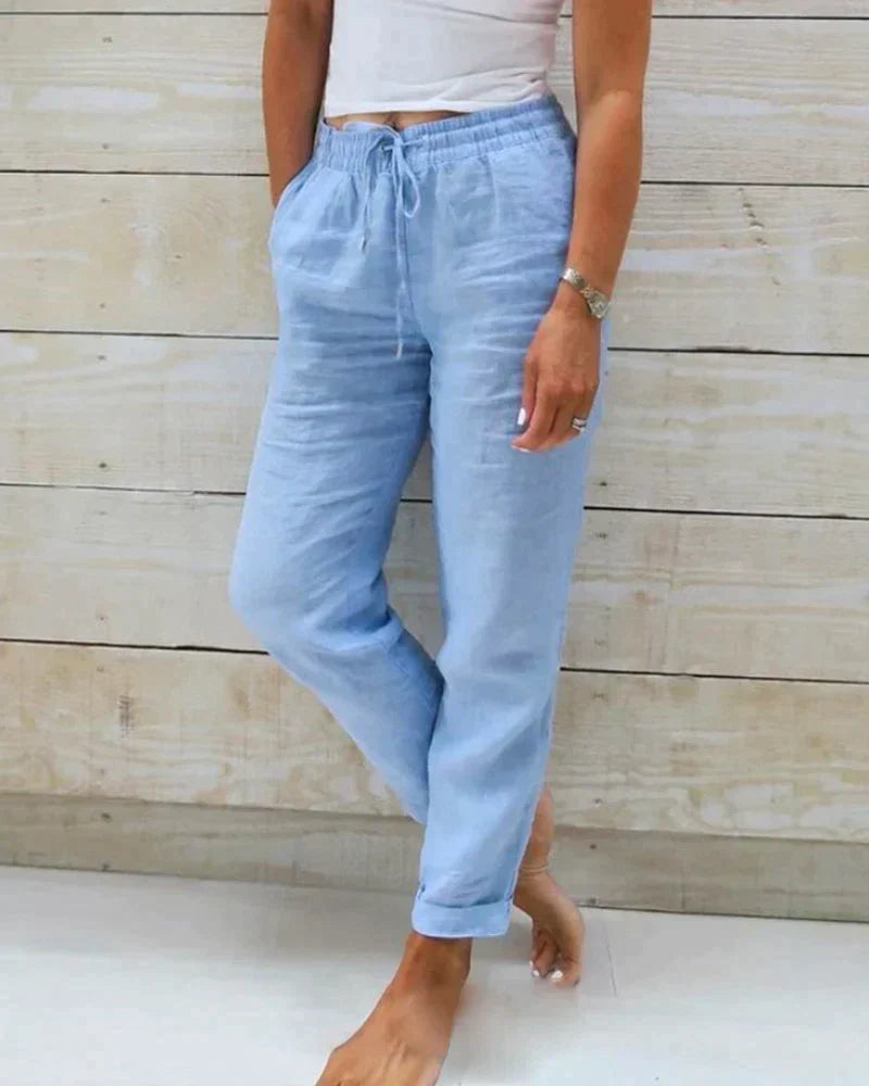 Dames Broeken Witte Linnen Broek Ademend Casual Stijl-1