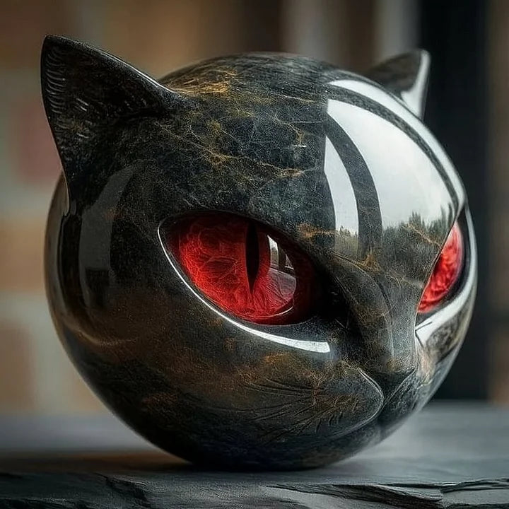 Sculptuur van een zwarte kattenkop in modern design
