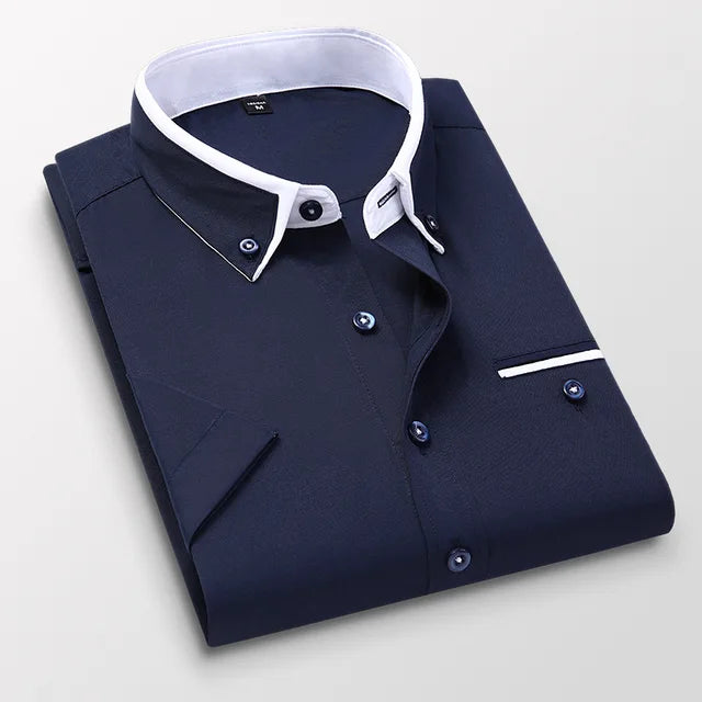 Heren Overhemd Korte Mouwen Klassiek Katoen Polyester 1