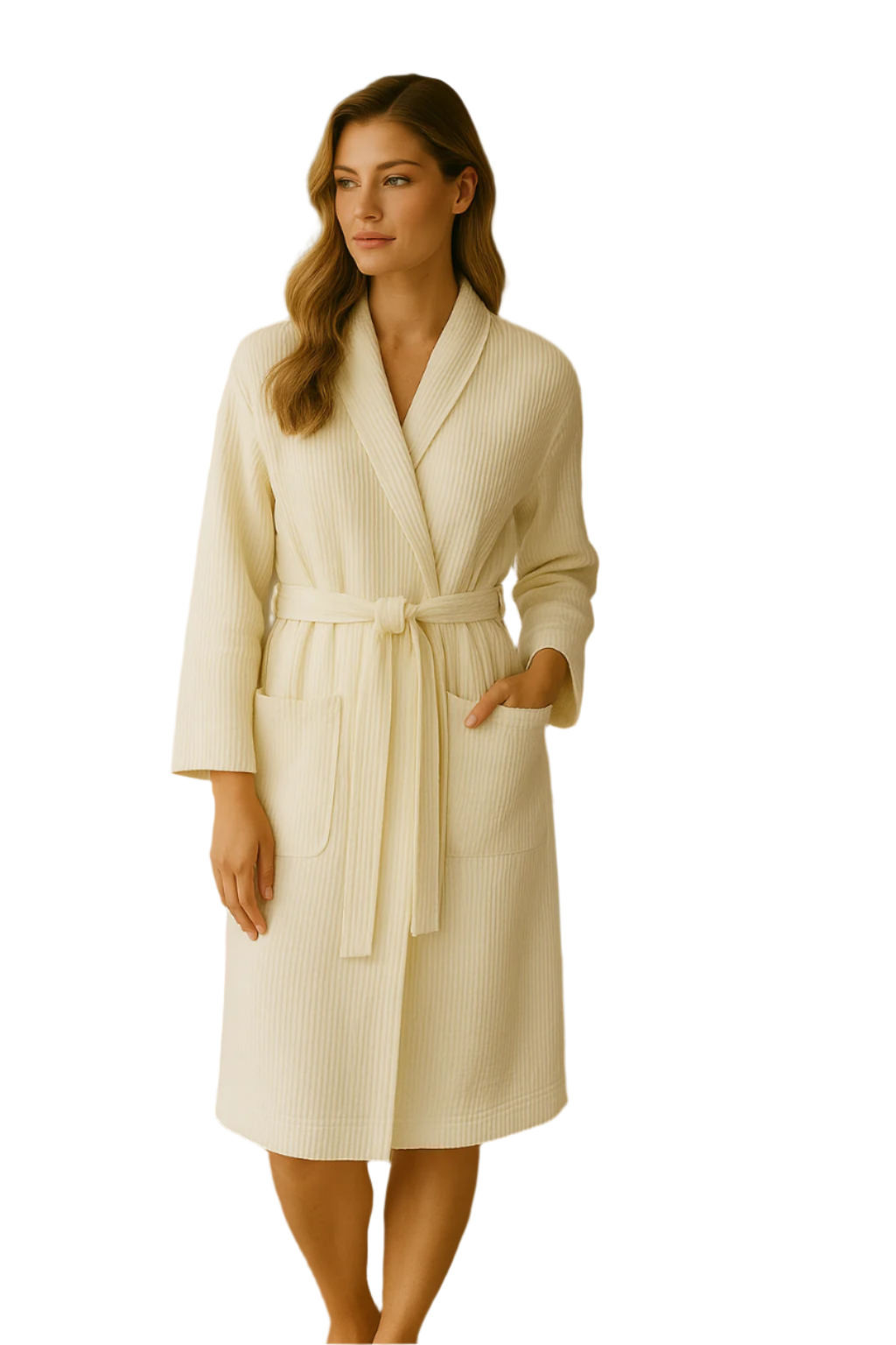 Unisex Badjas Wafelstructuur Ademend Stof Met Verstelbare Tailleband en Zakjes 0