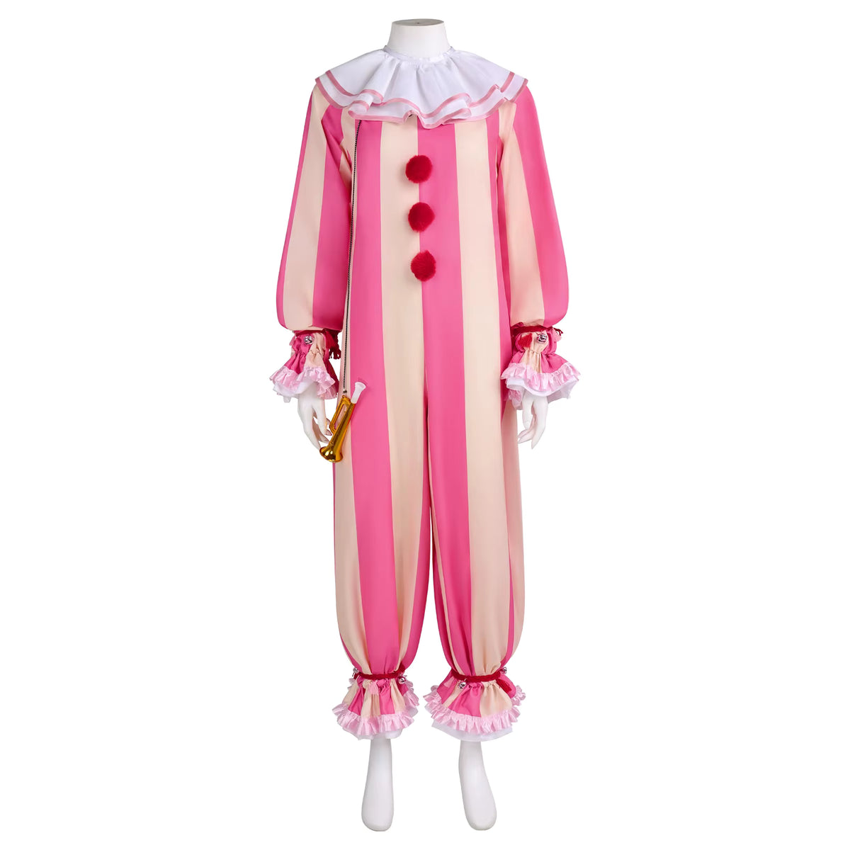 Unisex Circus Clown Jumpsuit Gestreept Speels Kostuum 0