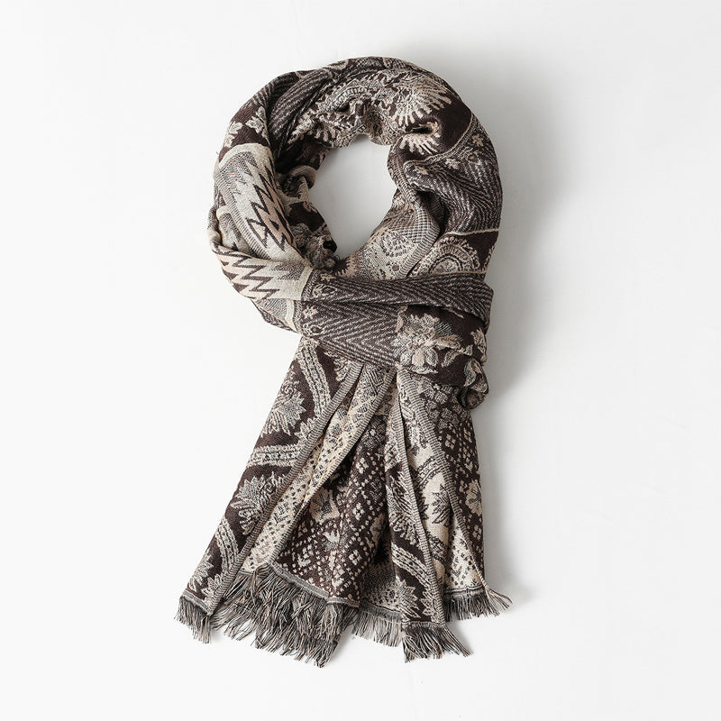 Unisex Geweven Jacquard Sjaal met Franjes 1