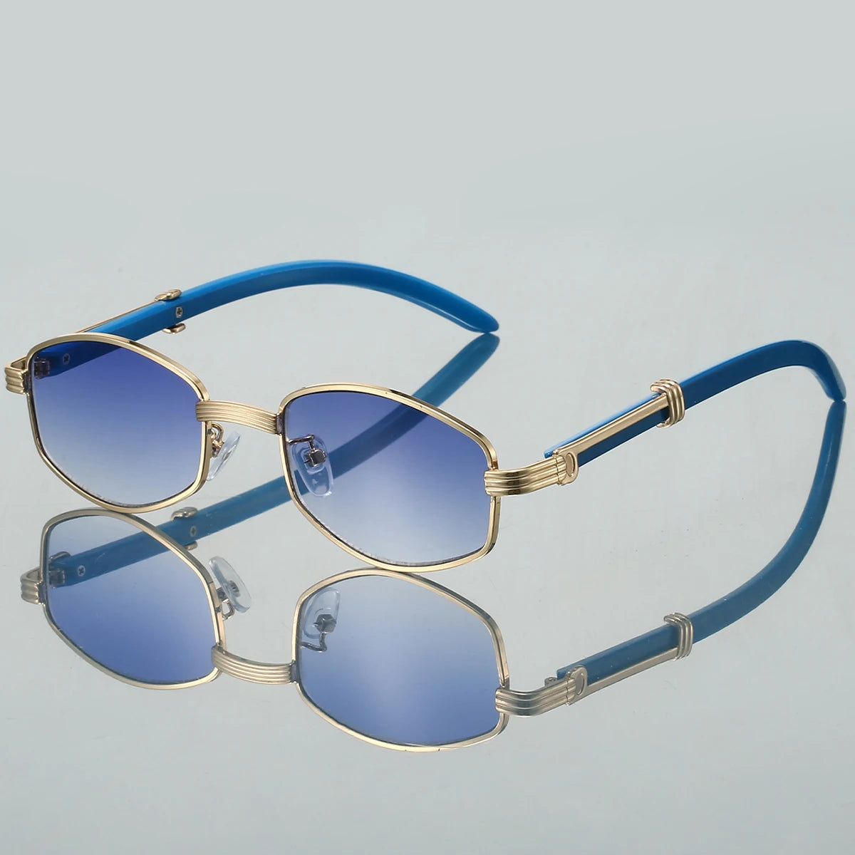 Unisex Hexagon Zonnebril Retro Stijl Met Blauwe Luchtlenzen 1