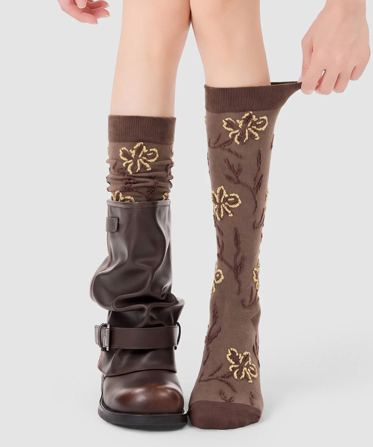 Unisex Kuitlange Sokken Jacquard Patchwork 2