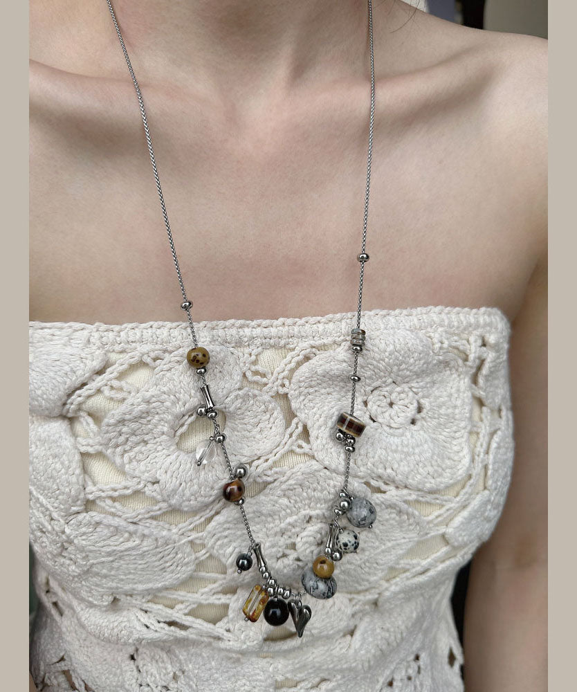 Unisex Lange Ketting Met Hanger Natuursteen Titanium Stijlvol 1
