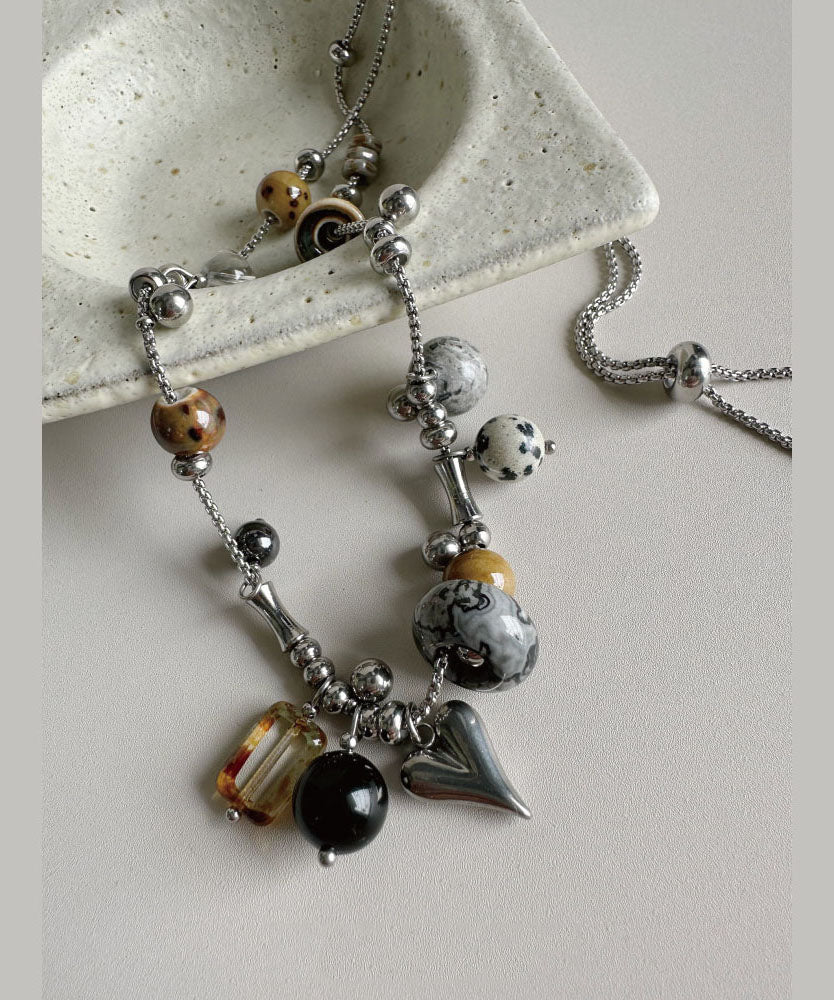 Unisex Lange Ketting Met Hanger Natuursteen Titanium Stijlvol 2