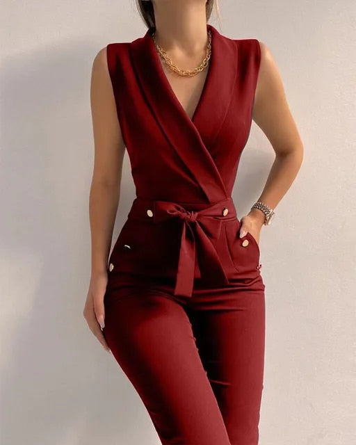 Variant image for Dames Jumpsuit Feestelijk Mouwloos V-hals Polyester-21