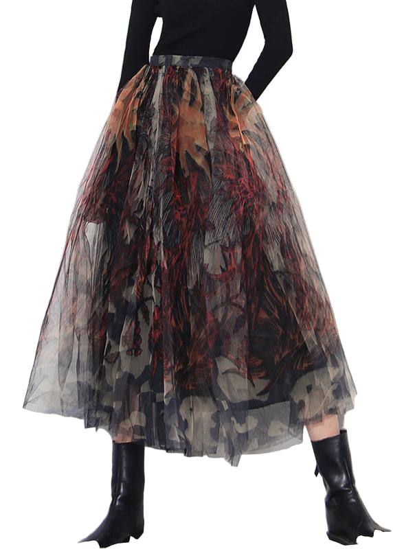 Vrouwen A-Lijn Rok van Kant met Zwart Print 0