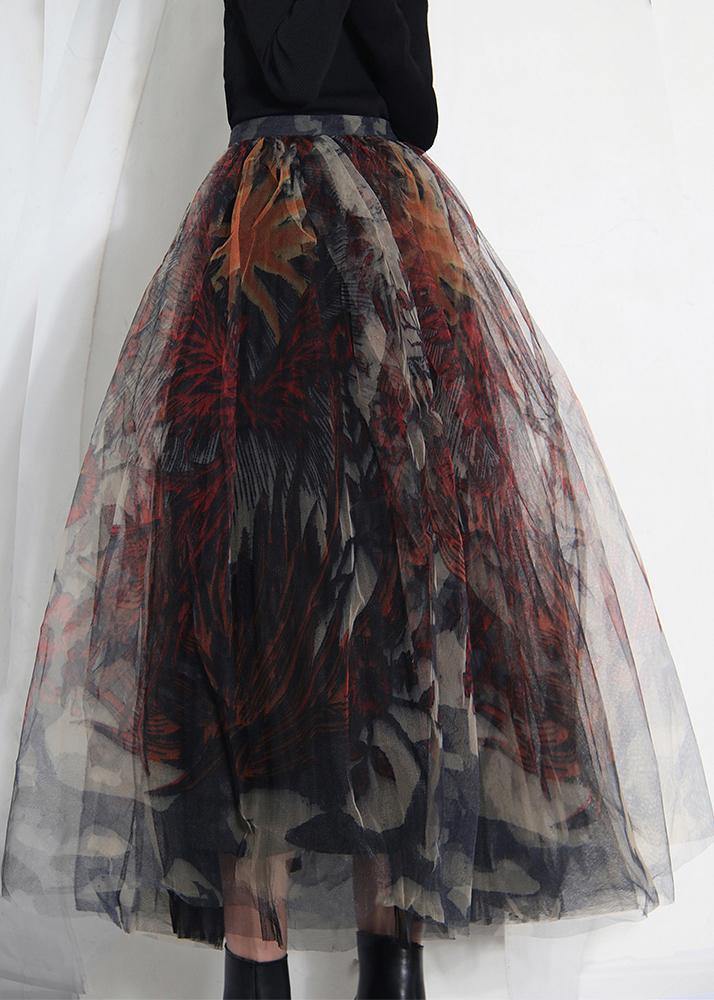 Vrouwen A-Lijn Rok van Kant met Zwart Print 2