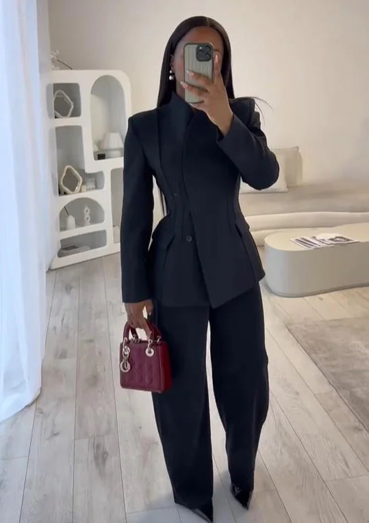 Vrouwen Blazer Broek Set V-hals Lange Mouwen 0