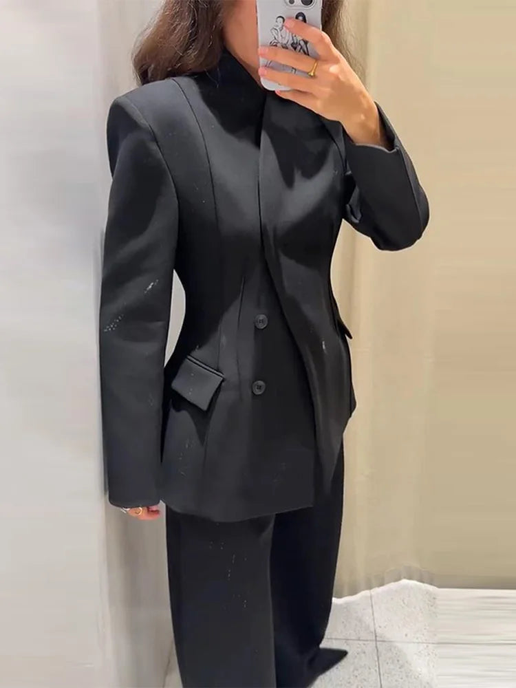 Vrouwen Blazer Broek Set V-hals Lange Mouwen 1