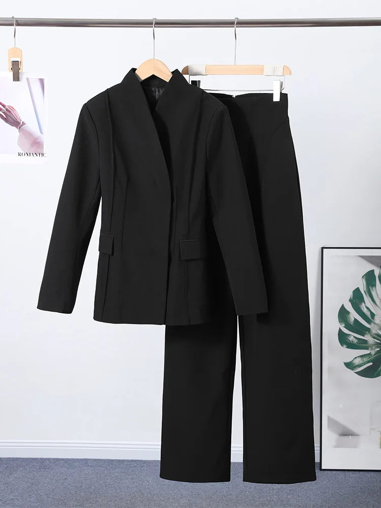 Vrouwen Blazer Broek Set V-hals Lange Mouwen 2