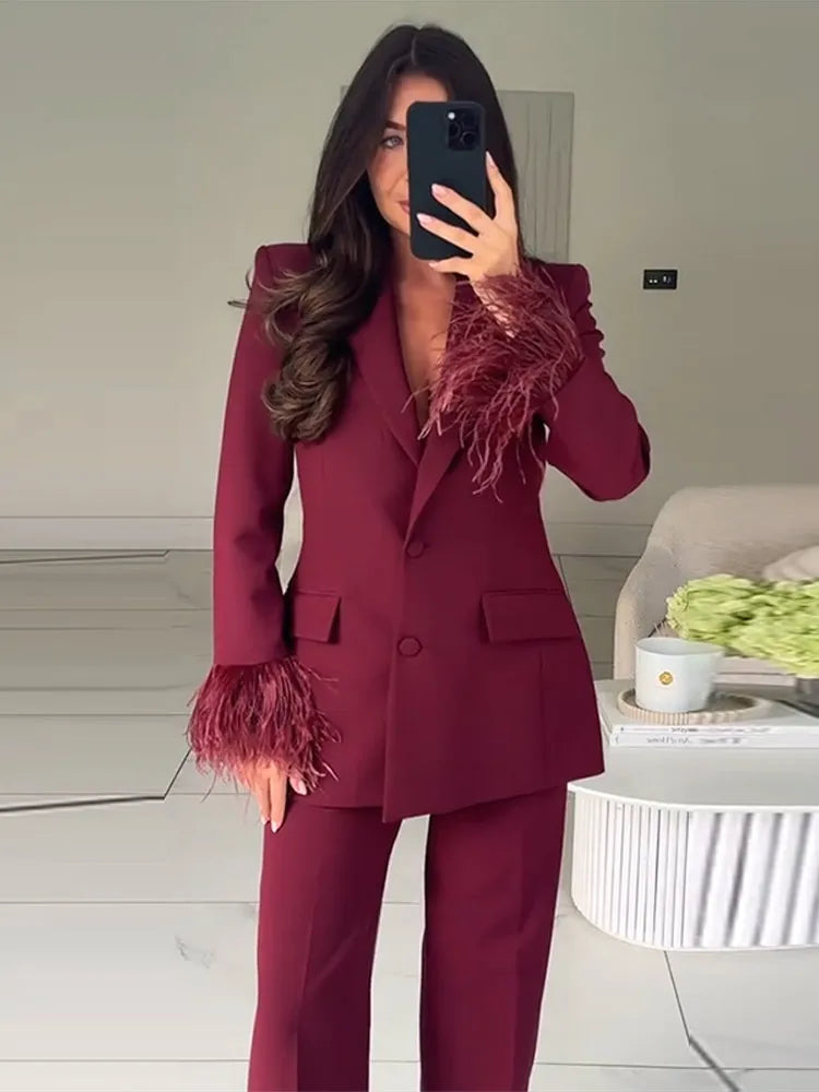 Vrouwen Blazer en Broek Set met Revers 1