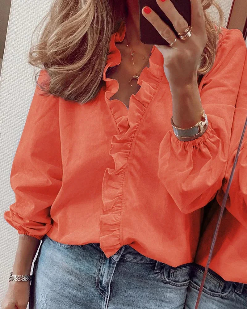 Vrouwen Blouse Met Ruches En Ballonmouwen Chic 1