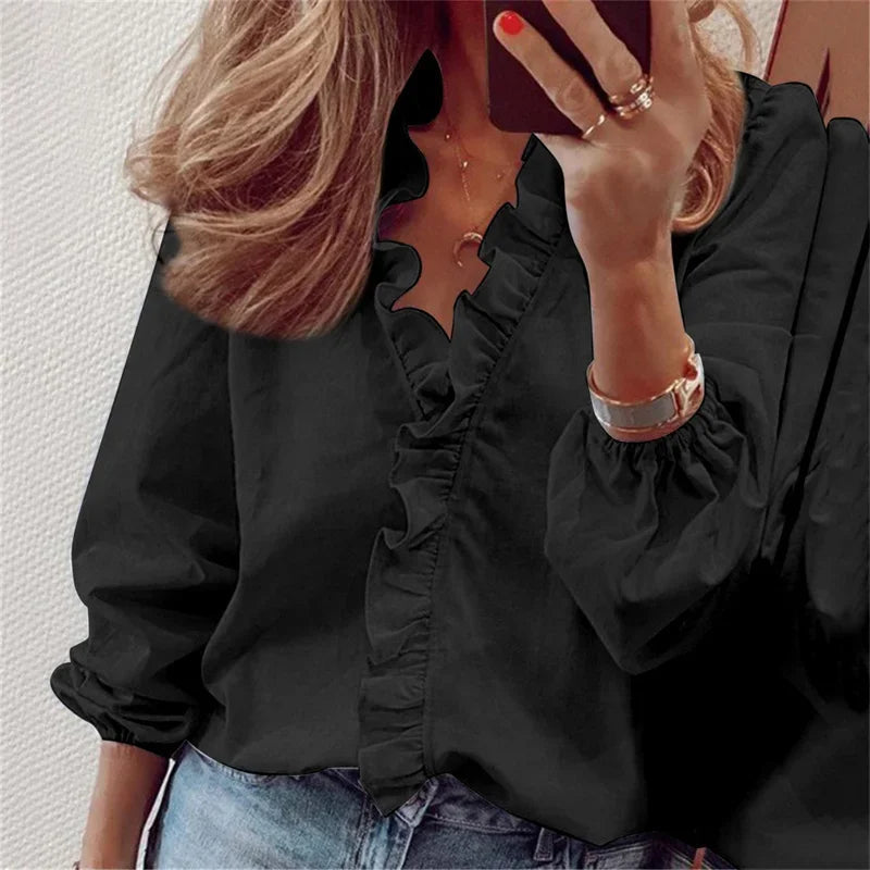 Vrouwen Blouse Met Ruches En Ballonmouwen Chic 3