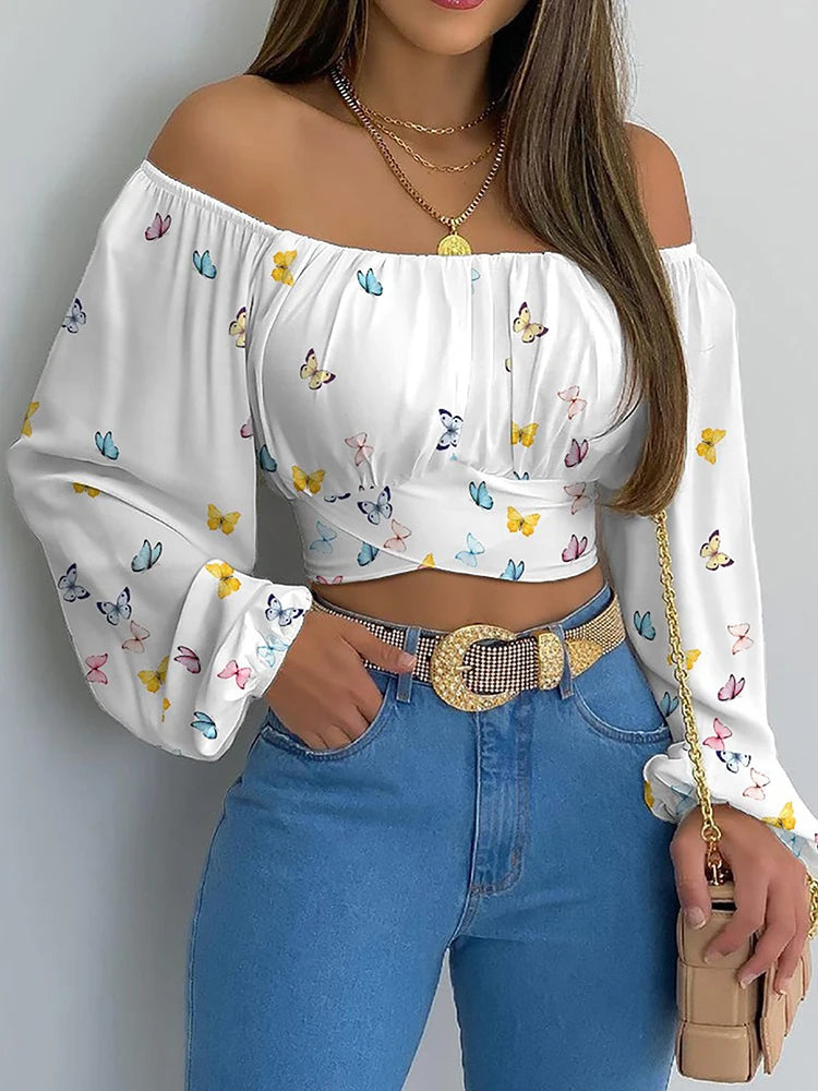 Vrouwen Blouse Off Schouder Met Lantaarnmouwen 3