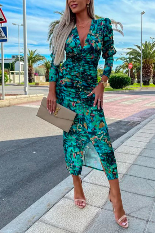 Vrouwen Bodycon Jurk met Diepe V-hals en Lange Mouwen 1