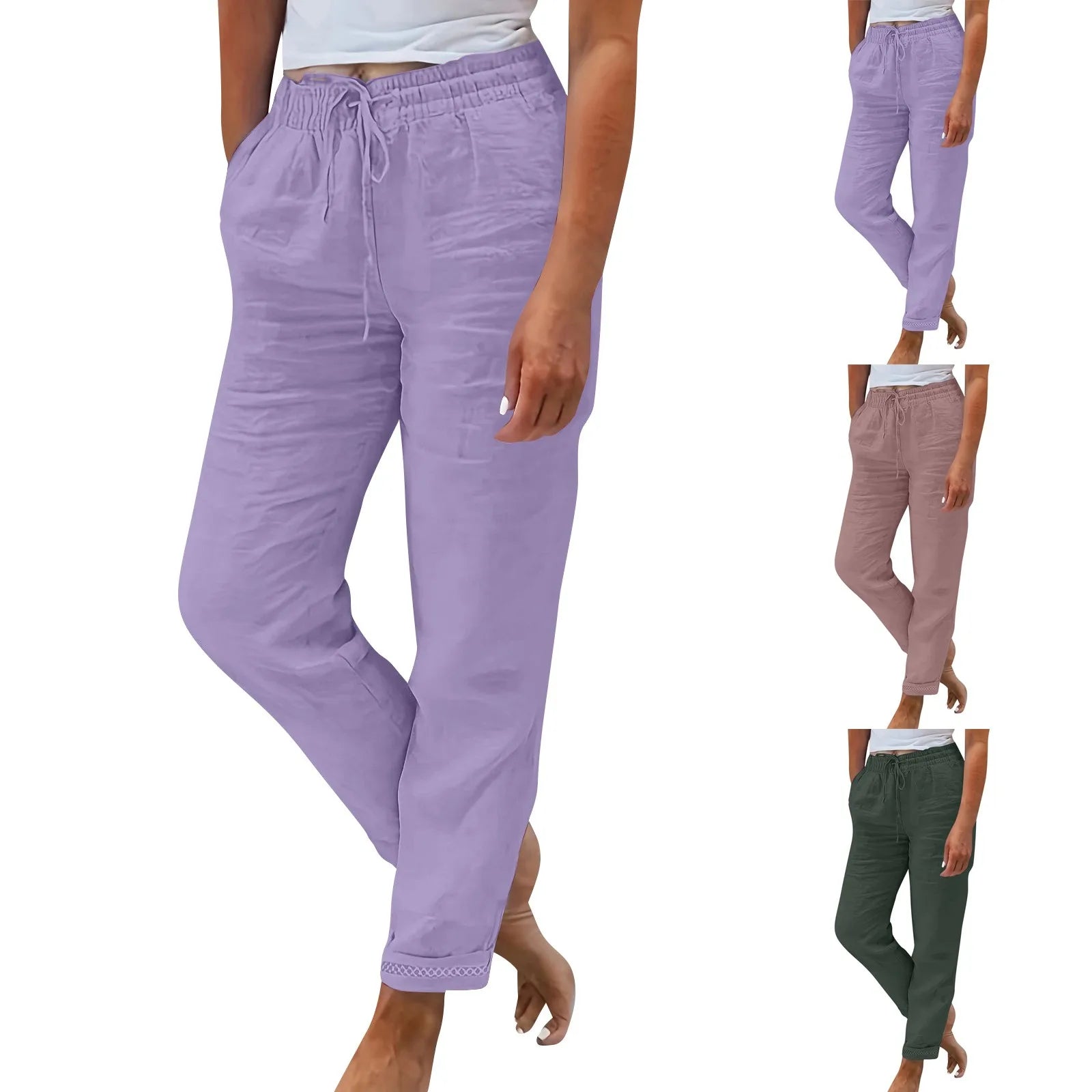 Vrouwen Brede Pantalon Losse Pasvorm Katoen en Linnen 0