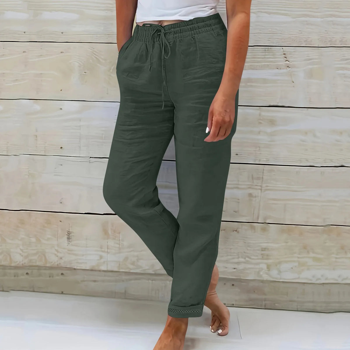 Vrouwen Brede Pantalon Losse Pasvorm Katoen en Linnen 8