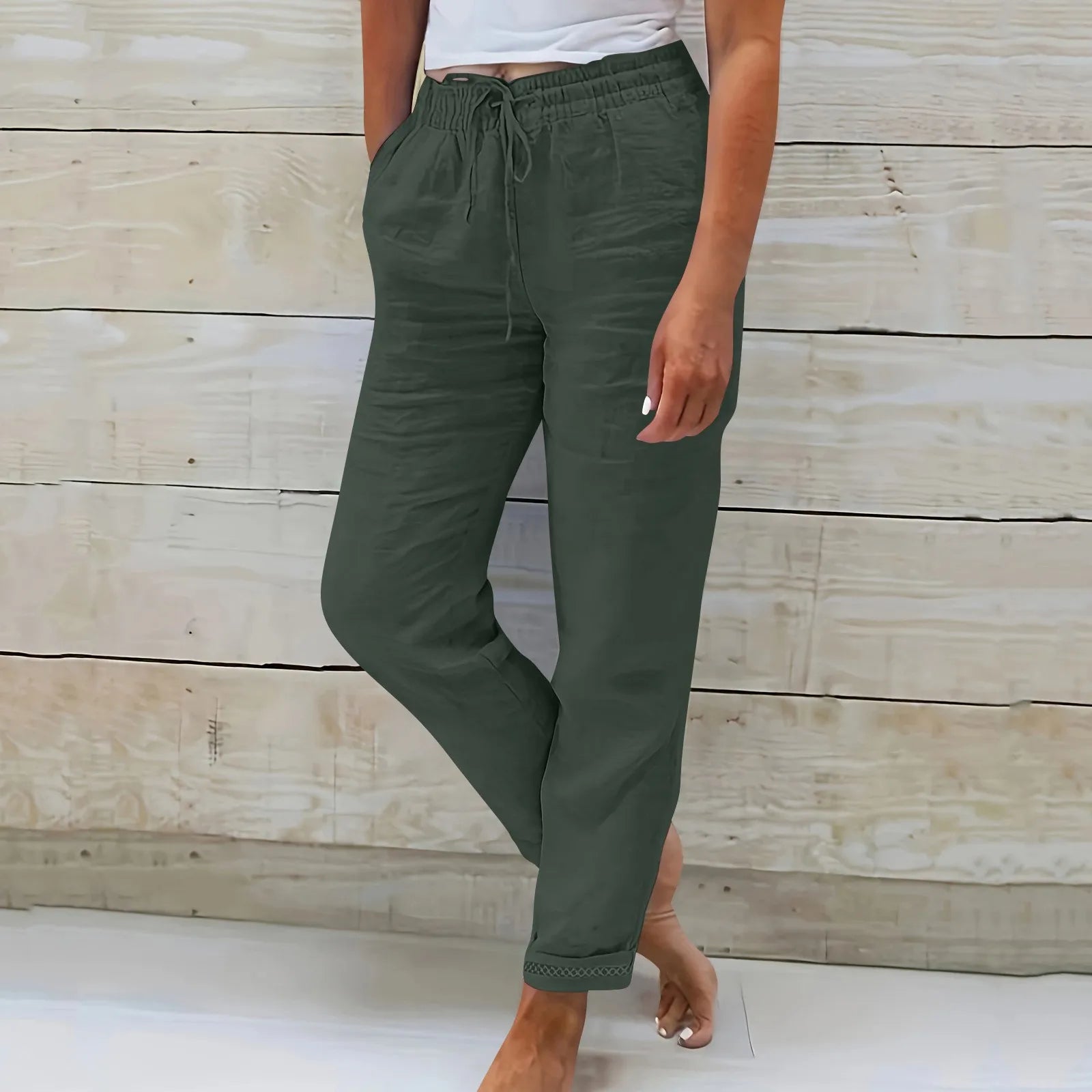 Vrouwen Brede Pantalon Losse Pasvorm Katoen en Linnen 8