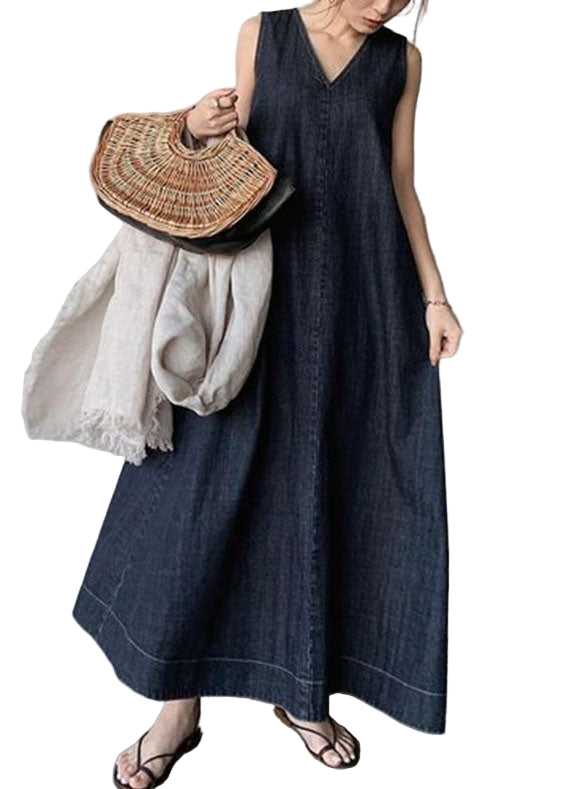 Vrouwen Denim Jurk Met Koude Schouders En V-Hals 0