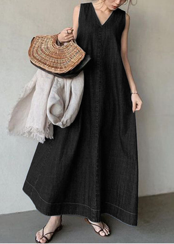 Vrouwen Denim Jurk Met Koude Schouders En V-Hals 1