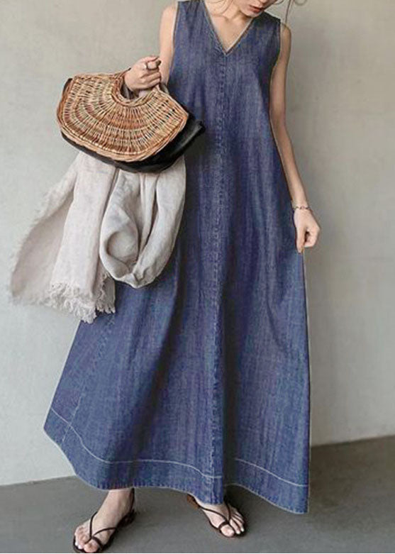 Vrouwen Denim Jurk Met Koude Schouders En V-Hals 2