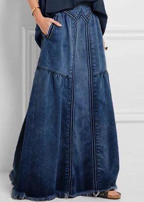 Vrouwen Denim Rok Losse Pasvorm met Elastische Taille en Zakken 1