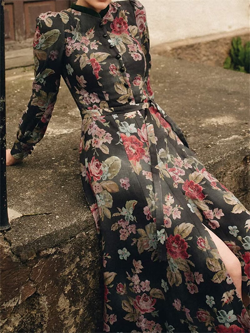 Vrouwen Dirndlkleid Vintage Stijl met Bloemenpatroon en Schürze 1