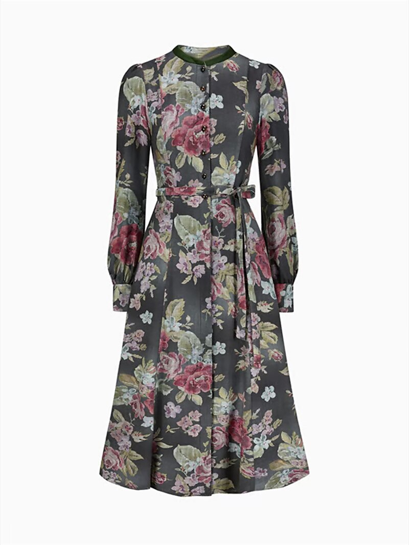 Vrouwen Dirndlkleid Vintage Stijl met Bloemenpatroon en Schürze 5