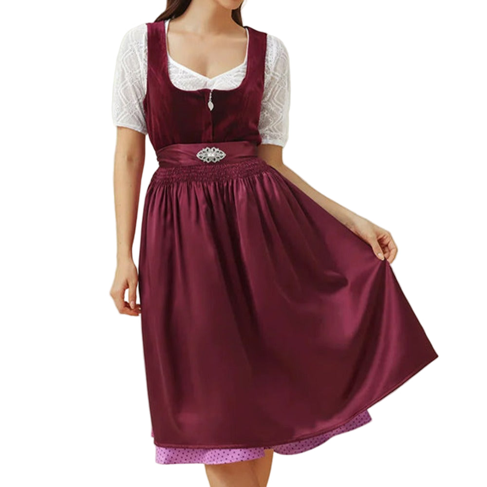 Vrouwen Dirndlkleid met Schürze Lila Gelaagd Hoogwaardige Stoffen 0